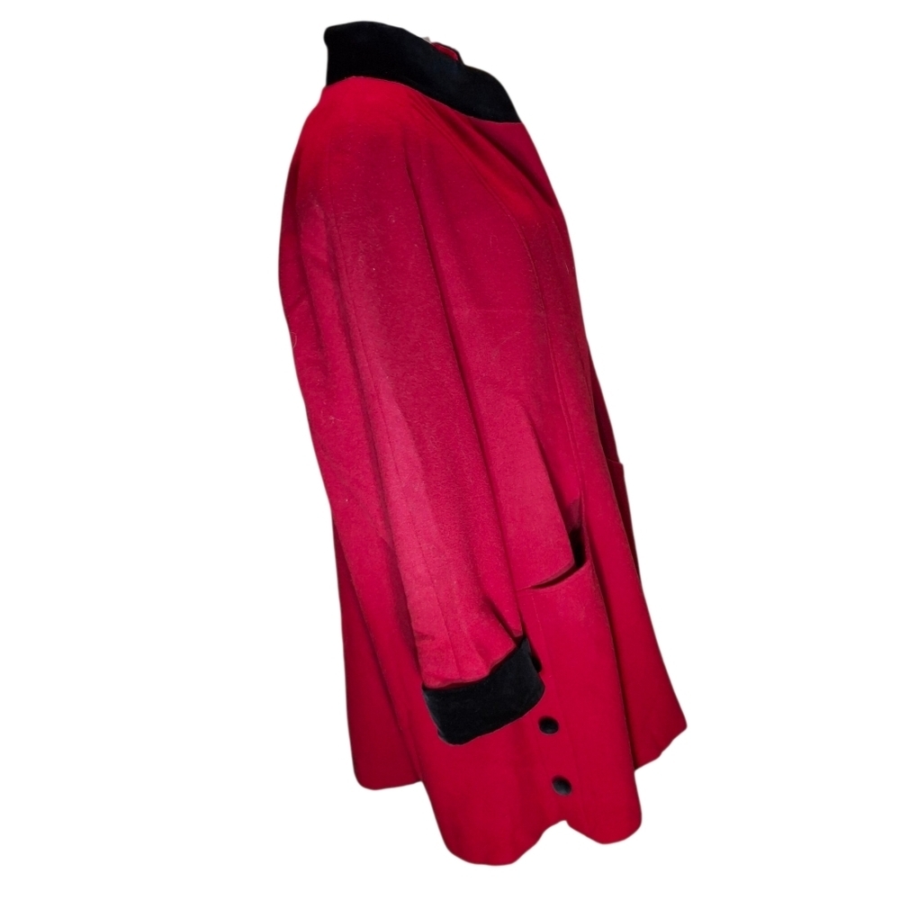 Herman Kay Red Wool and Black Velvet Trim Coat Vintage Women Size 16 - Picture 5 of 16